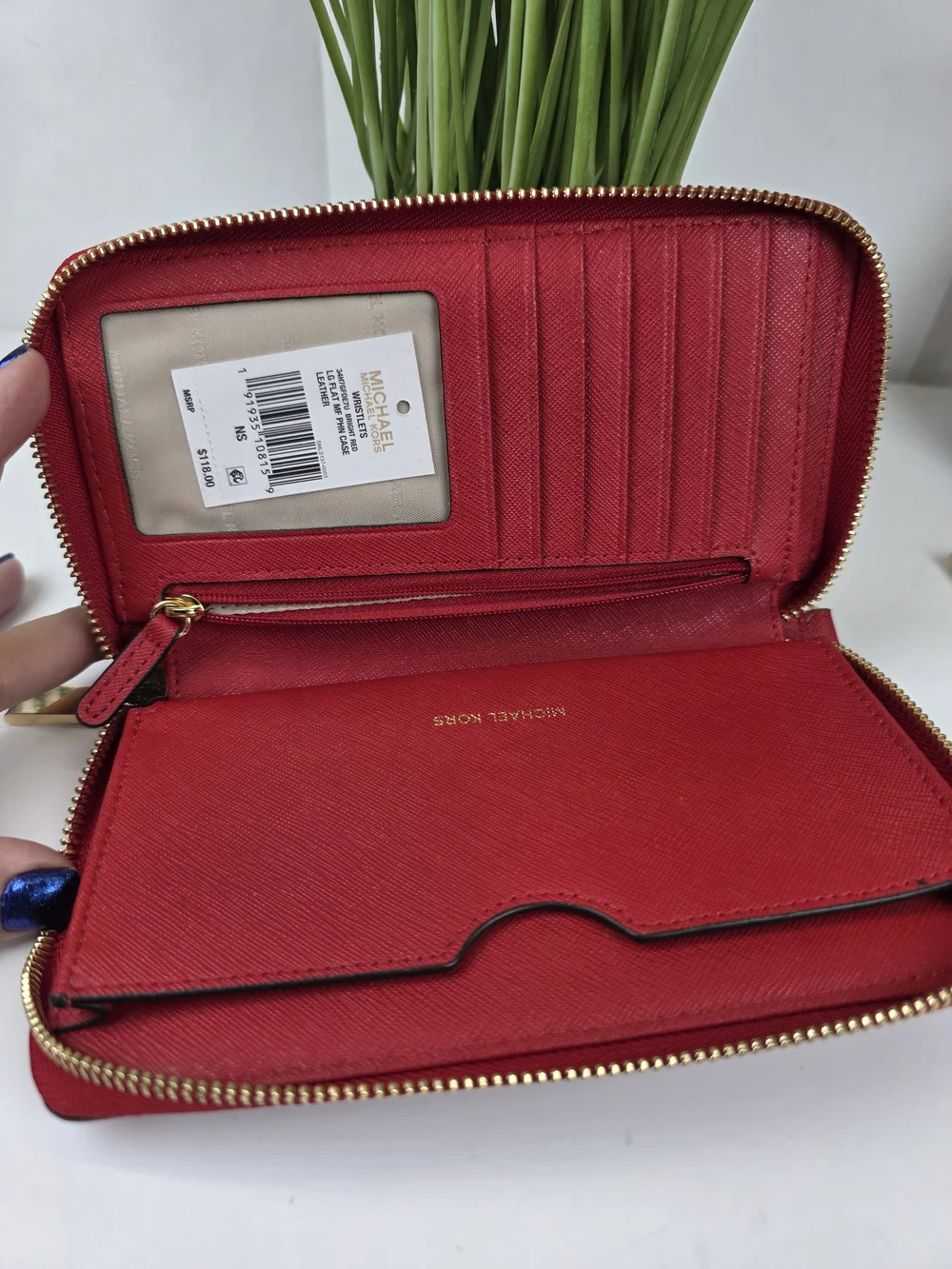 Michael Kors Red Perforated Zip Wristlet Wallet
